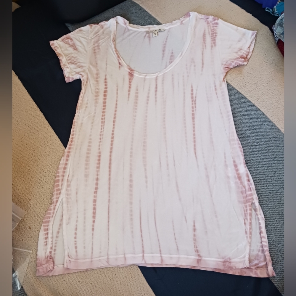 Express One Eleven Tie Dye Deep Scoop Neck Semi-sheer Tunic Top